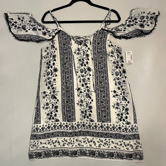 Trixxi Dresses & Skirts - White & Blue Trixxi Printed Off-the-Shoulder Sleeved Dress